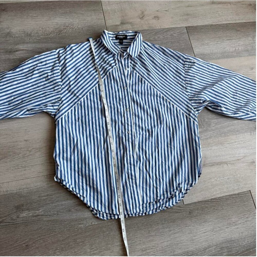 Express blue and white pin striped boyfriend button down shirt Size S - Picture 3 of 8